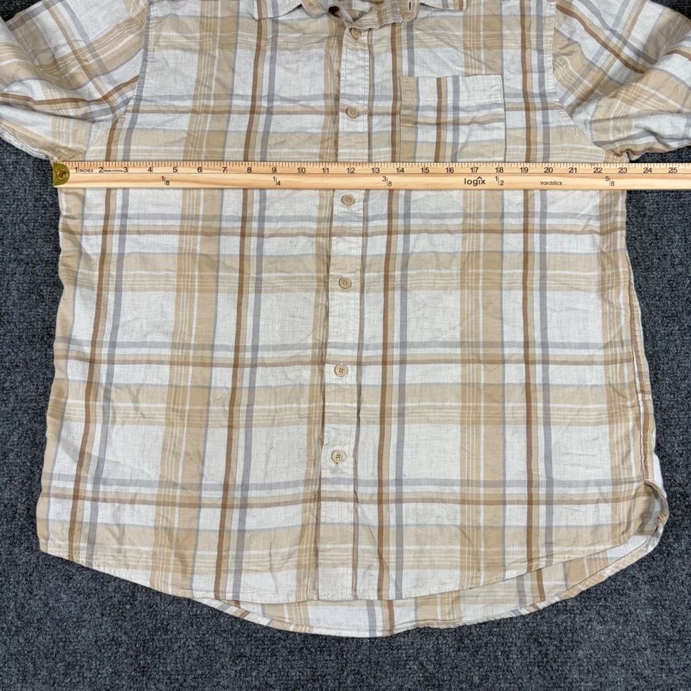 Free Assembly Mens Tan Plaid Long Sleeve Button Down Shirt Large Cotton - Picture 6 of 7